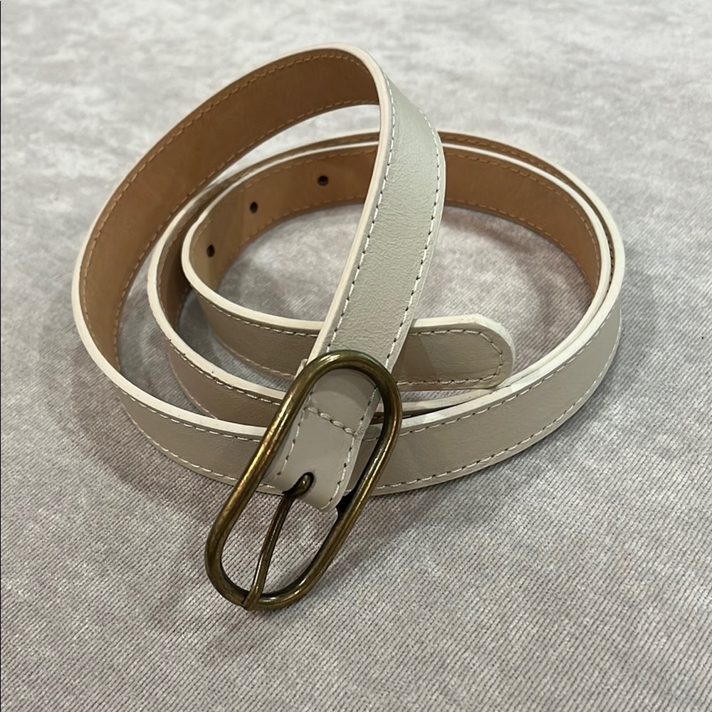Persaman New York Cream Leather Belt with Brass Buckle 95cm